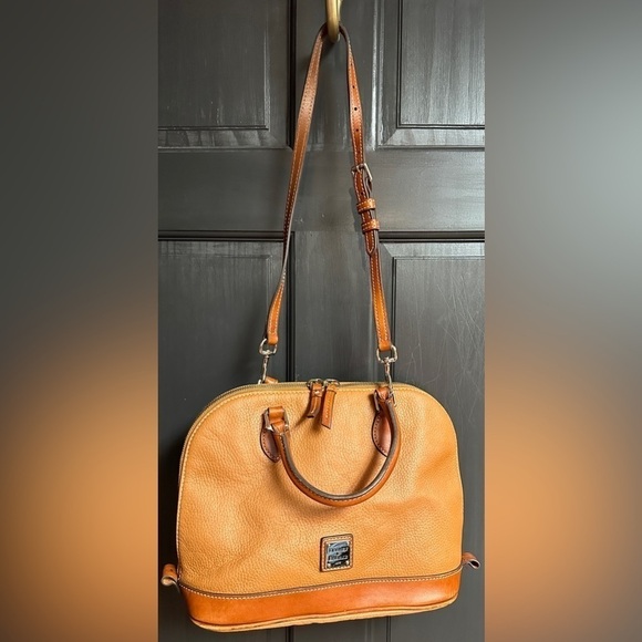 Dooney & Bourke Handbags - Dooney & Bourke Pebble Grain Leather Caramel Brown Zip Zip Satchel Double Handle